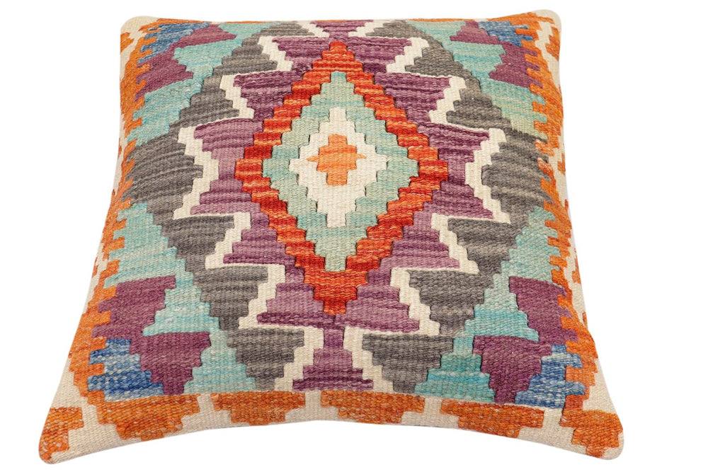 handmade Traditional Pillow Rust Blue Hand-Woven SQUARE 100% WOOL Hand woven turkish pillow2' x 2'