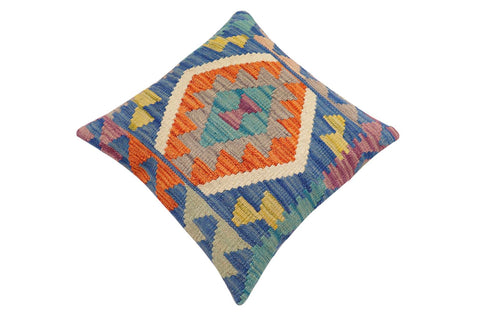 handmade Traditional Pillow Blue Rust Hand-Woven SQUARE 100% WOOL Hand woven turkish pillow2 x 2
