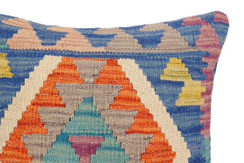 handmade Traditional Pillow Blue Rust Hand-Woven SQUARE 100% WOOL Hand woven turkish pillow2 x 2