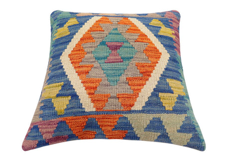 handmade Traditional Pillow Blue Rust Hand-Woven SQUARE 100% WOOL Hand woven turkish pillow2 x 2