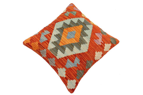 handmade Traditional Pillow Rust Blue Hand-Woven SQUARE 100% WOOL Hand woven turkish pillow2 x 2