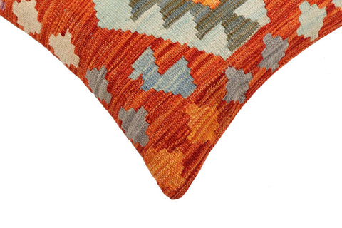 handmade Traditional Pillow Rust Blue Hand-Woven SQUARE 100% WOOL Hand woven turkish pillow2 x 2