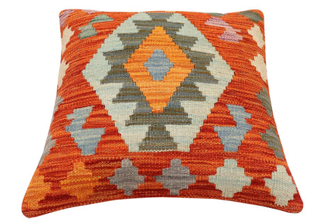 handmade Traditional Pillow Rust Blue Hand-Woven SQUARE 100% WOOL Hand woven turkish pillow2 x 2