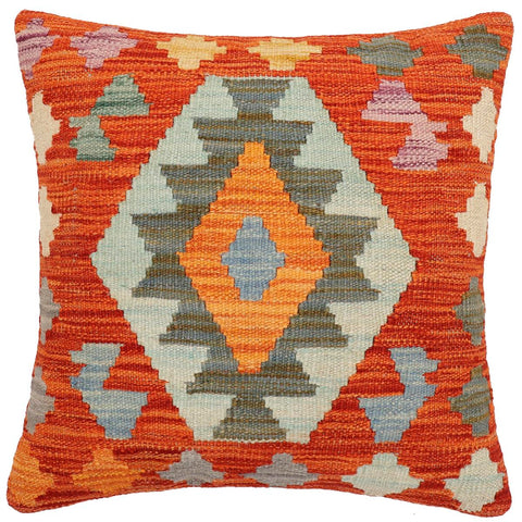 handmade Traditional Pillow Rust Blue Hand-Woven SQUARE 100% WOOL Hand woven turkish pillow2 x 2