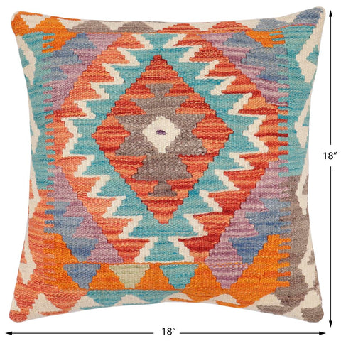 handmade Traditional Pillow Rust Blue Hand-Woven SQUARE 100% WOOL Hand woven turkish pillow2 x 2