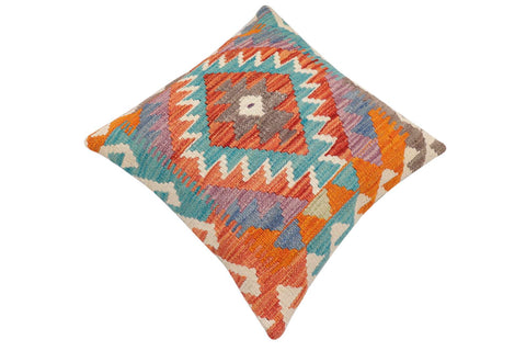 handmade Traditional Pillow Rust Blue Hand-Woven SQUARE 100% WOOL Hand woven turkish pillow2 x 2