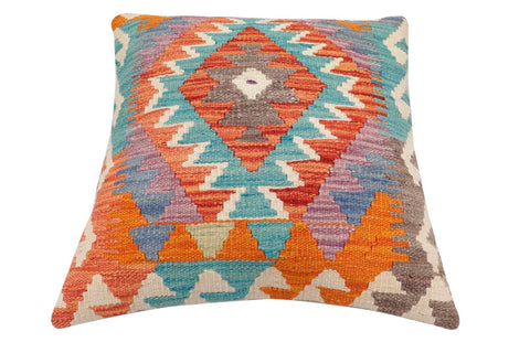 handmade Traditional Pillow Rust Blue Hand-Woven SQUARE 100% WOOL Hand woven turkish pillow2 x 2