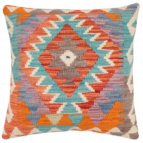 handmade Traditional Pillow Rust Blue Hand-Woven SQUARE 100% WOOL Hand woven turkish pillow2 x 2