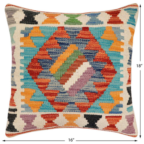 handmade Traditional Pillow Rust Blue Hand-Woven SQUARE 100% WOOL  Hand woven turkish pillow  3 x 5
