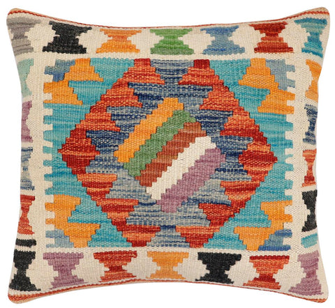 handmade Traditional Pillow Rust Blue Hand-Woven SQUARE 100% WOOL  Hand woven turkish pillow  3 x 5