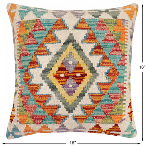 handmade Traditional Pillow Rust Blue Hand-Woven SQUARE 100% WOOL Hand woven turkish pillow2 x 2