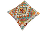 handmade Traditional Pillow Rust Blue Hand-Woven SQUARE 100% WOOL Hand woven turkish pillow2' x 2'