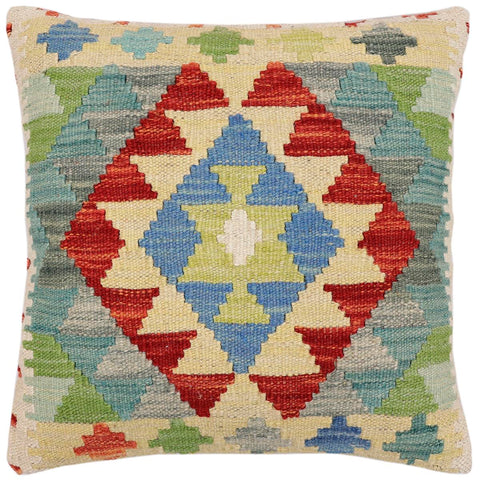 handmade Traditional Pillow Rust Blue Hand-Woven SQUARE 100% WOOL Hand woven turkish pillow2 x 2