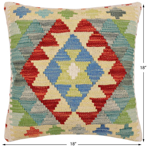 handmade Traditional Pillow Rust Blue Hand-Woven SQUARE 100% WOOL Hand woven turkish pillow2 x 2