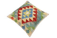 handmade Traditional Pillow Rust Blue Hand-Woven SQUARE 100% WOOL Hand woven turkish pillow2' x 2'