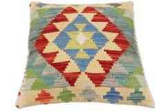 handmade Traditional Pillow Rust Blue Hand-Woven SQUARE 100% WOOL Hand woven turkish pillow2' x 2'