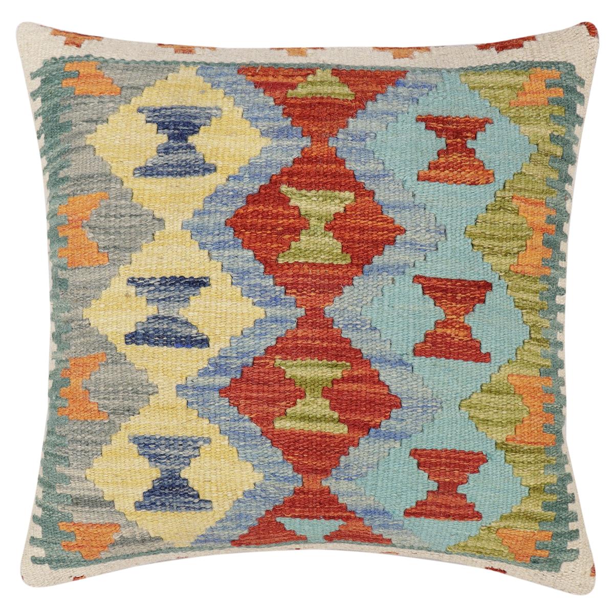 handmade Traditional Pillow Rust Blue Hand-Woven SQUARE 100% WOOL  Hand woven turkish pillow  3 x 5