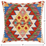 handmade Traditional Pillow Rust Blue Hand-Woven SQUARE 100% WOOL Hand woven turkish pillow2' x 2'