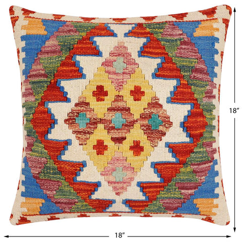 handmade Traditional Pillow Rust Blue Hand-Woven SQUARE 100% WOOL Hand woven turkish pillow2 x 2