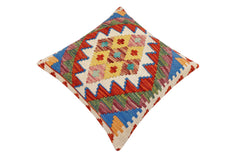 handmade Traditional Pillow Rust Blue Hand-Woven SQUARE 100% WOOL Hand woven turkish pillow2' x 2'