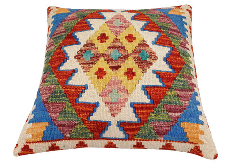 handmade Traditional Pillow Rust Blue Hand-Woven SQUARE 100% WOOL Hand woven turkish pillow2 x 2