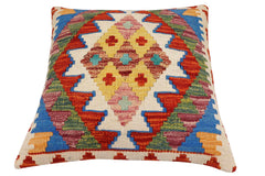 handmade Traditional Pillow Rust Blue Hand-Woven SQUARE 100% WOOL Hand woven turkish pillow2' x 2'