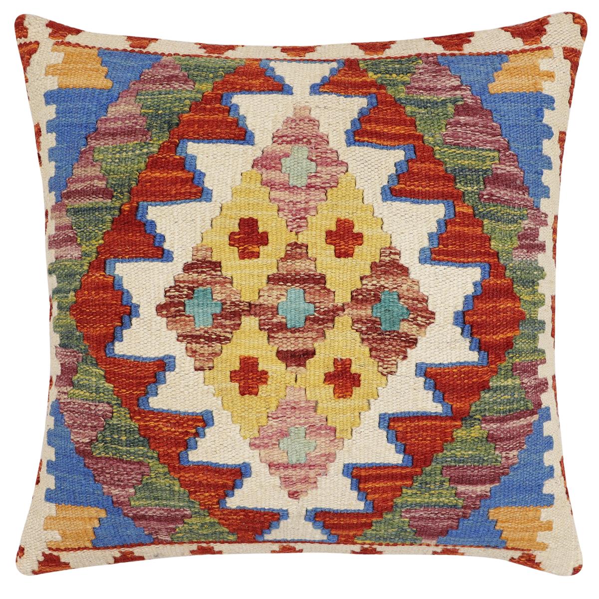 handmade Traditional Pillow Rust Blue Hand-Woven SQUARE 100% WOOL Hand woven turkish pillow2' x 2'