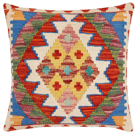 handmade Traditional Pillow Rust Blue Hand-Woven SQUARE 100% WOOL Hand woven turkish pillow2 x 2