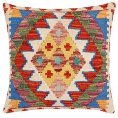 handmade Traditional Pillow Rust Blue Hand-Woven SQUARE 100% WOOL Hand woven turkish pillow2' x 2'