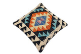 handmade Traditional Pillow Blue Rust Hand-Woven SQUARE 100% WOOL Hand woven turkish pillow2' x 2'