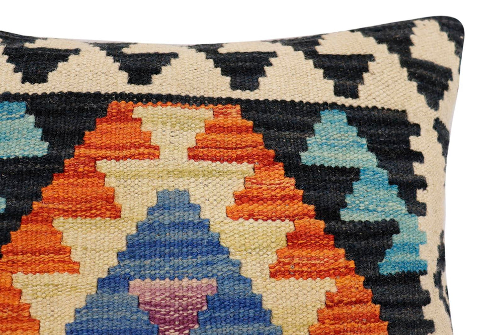 handmade Traditional Pillow Blue Rust Hand-Woven SQUARE 100% WOOL Hand woven turkish pillow2' x 2'