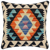 handmade Traditional Pillow Blue Rust Hand-Woven SQUARE 100% WOOL Hand woven turkish pillow2' x 2'