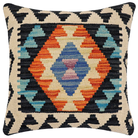 handmade Traditional Pillow Blue Rust Hand-Woven SQUARE 100% WOOL Hand woven turkish pillow2 x 2