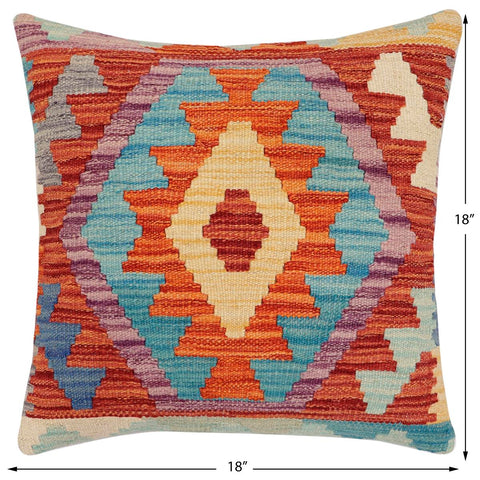 handmade Traditional Pillow Rust Blue Hand-Woven SQUARE 100% WOOL Hand woven turkish pillow2 x 2