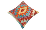 handmade Traditional Pillow Rust Blue Hand-Woven SQUARE 100% WOOL Hand woven turkish pillow2' x 2'