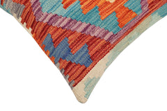 handmade Traditional Pillow Rust Blue Hand-Woven SQUARE 100% WOOL Hand woven turkish pillow2' x 2'