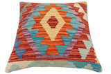 handmade Traditional Pillow Rust Blue Hand-Woven SQUARE 100% WOOL Hand woven turkish pillow2' x 2'