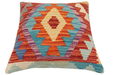 handmade Traditional Pillow Rust Blue Hand-Woven SQUARE 100% WOOL Hand woven turkish pillow2 x 2