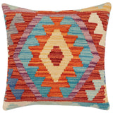 handmade Traditional Pillow Rust Blue Hand-Woven SQUARE 100% WOOL Hand woven turkish pillow2' x 2'