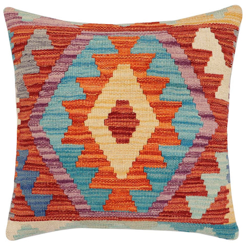 handmade Traditional Pillow Rust Blue Hand-Woven SQUARE 100% WOOL Hand woven turkish pillow2 x 2