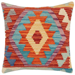 handmade Traditional Pillow Rust Blue Hand-Woven SQUARE 100% WOOL Hand woven turkish pillow2' x 2'