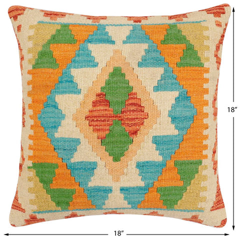 handmade Traditional Pillow Rust Blue Hand-Woven SQUARE 100% WOOL Hand woven turkish pillow2 x 2