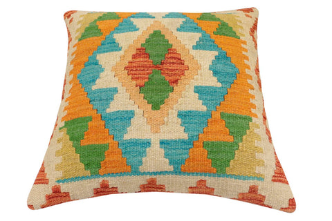 handmade Traditional Pillow Rust Blue Hand-Woven SQUARE 100% WOOL Hand woven turkish pillow2 x 2