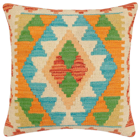 handmade Traditional Pillow Rust Blue Hand-Woven SQUARE 100% WOOL Hand woven turkish pillow2 x 2