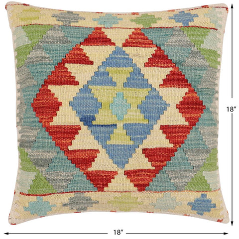 handmade Traditional Pillow Rust Blue Hand-Woven SQUARE 100% WOOL Hand woven turkish pillow2 x 2