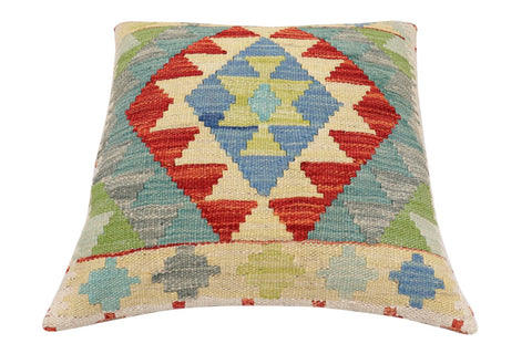 handmade Traditional Pillow Rust Blue Hand-Woven SQUARE 100% WOOL Hand woven turkish pillow2 x 2