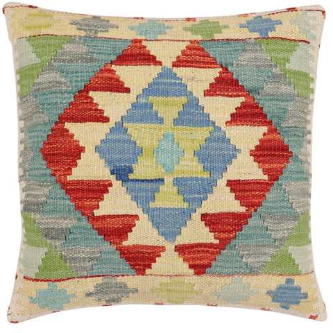 handmade Traditional Pillow Rust Blue Hand-Woven SQUARE 100% WOOL Hand woven turkish pillow2 x 2