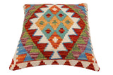 handmade Traditional Pillow Rust Blue Hand-Woven SQUARE 100% WOOL Hand woven turkish pillow2' x 2'
