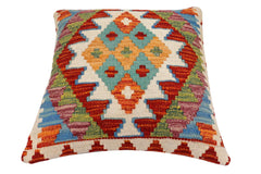 handmade Traditional Pillow Rust Blue Hand-Woven SQUARE 100% WOOL Hand woven turkish pillow2' x 2'