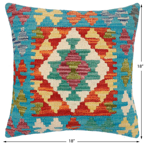 handmade Traditional Pillow Blue Rust Hand-Woven SQUARE 100% WOOL Hand woven turkish pillow2 x 2